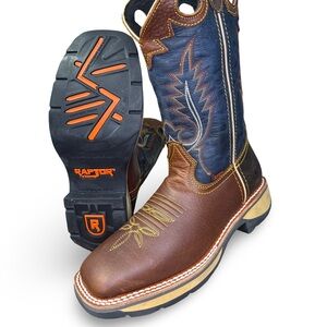 Men's Work Boots in Brown and Blue safety toe